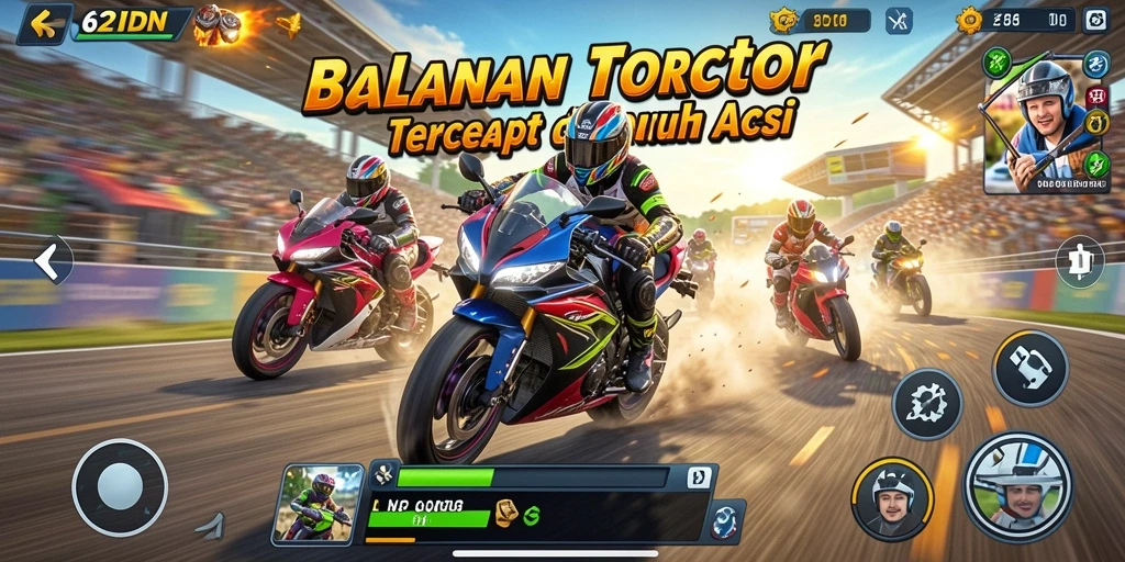 Tampilan gameplay <strong>62IDN</strong> yang mendebarkan saat balapan motor.