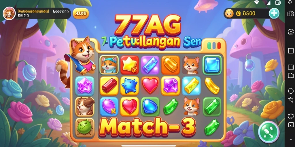 Tampilan gameplay seru di 77AG dengan tantangan Match-3 yang menarik.