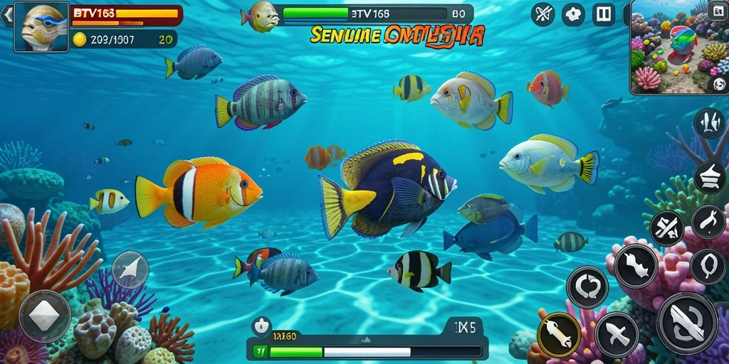 Screenshot dari gameplay BTV168 yang menampilkan aksi menembak ikan.