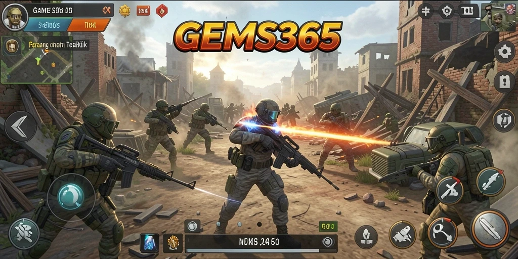 Tampilan gameplay menarik dari GEMS365 yang menampilkan pertarungan strategis.