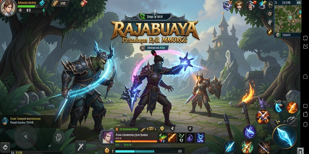 Screenshot utama RAJABUAYA menampilkan pertarungan epik antara pemain dan monster.