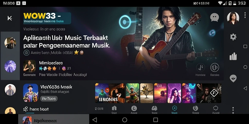 Tampilan screenshot WOW33 menampilkan antarmuka aplikasi dengan pilihan lagu musik yang beragam.